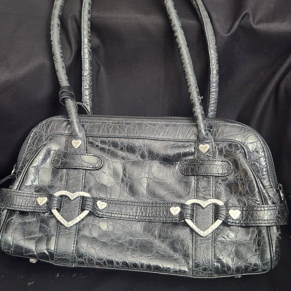 Black Brighton Croc Print Bag